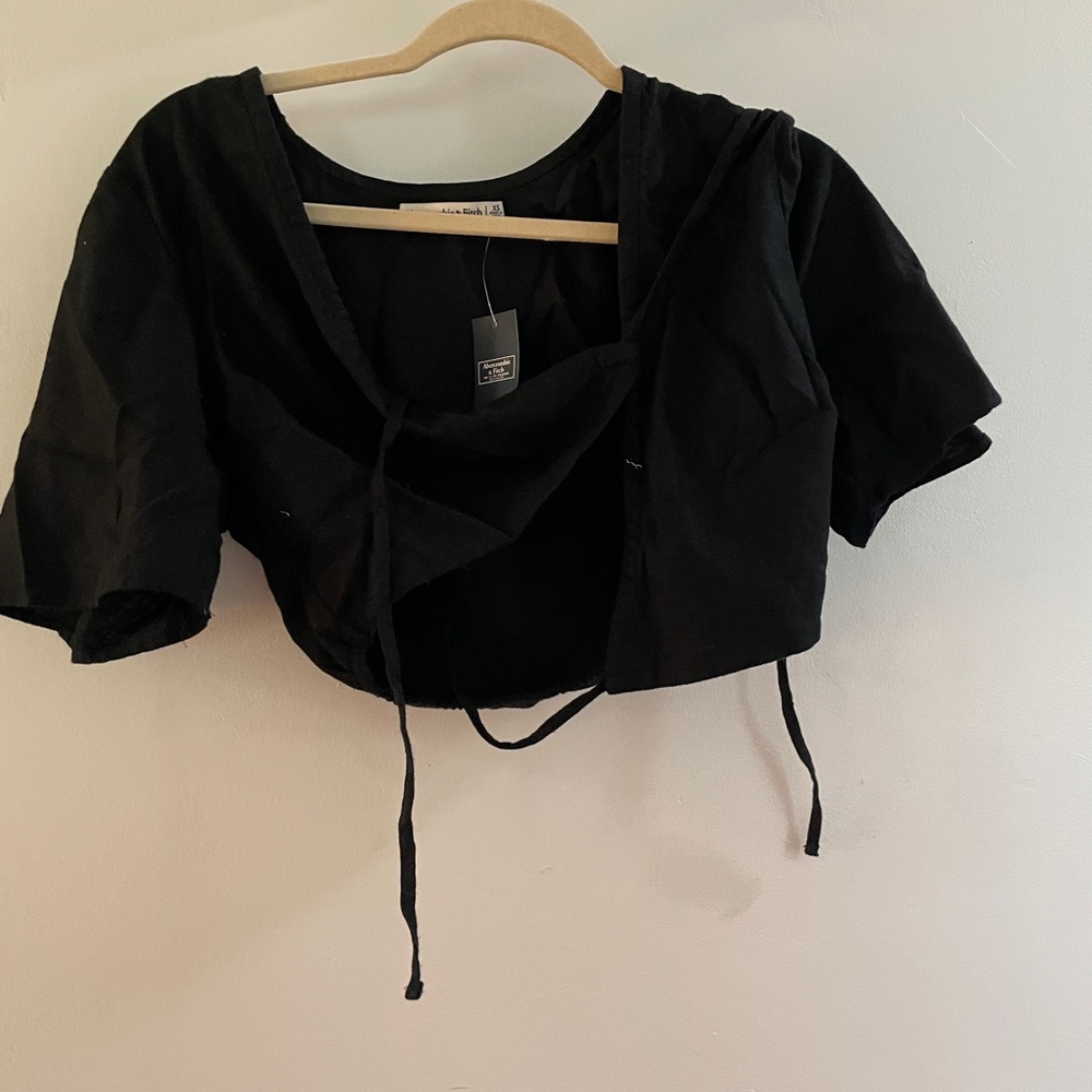 Abercrombie and Fitch linen wrap shirt black cropped crop top
